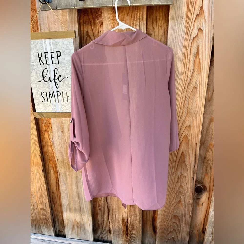 NWT Fashion Nova sheer blazer style open front roll tab top size xs rose color - Picture 8 of 11